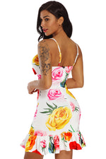 Sunflower Print Cut Out Frill Hem Mini Dress