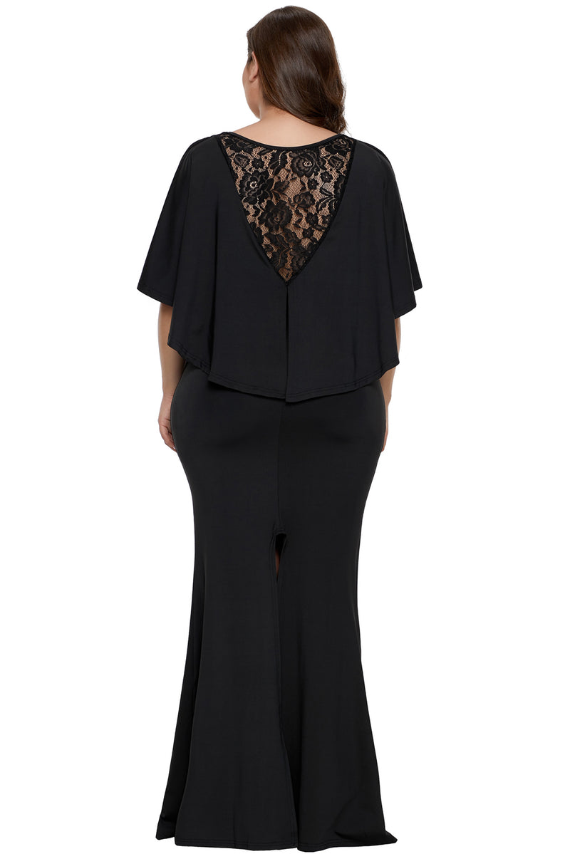 Black Cape Overlay Plus Size Dress