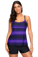 Purple Strappy Hollow-out Back Plus Size Tankini