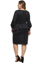 Black Bell Sleeve Plus Size Peplum Dress