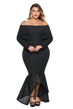 Black Overlay Off Shoulder Fishtail Plus Size Maxi Dress