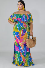 Plus Size Tropical Palms Mermaid Dress