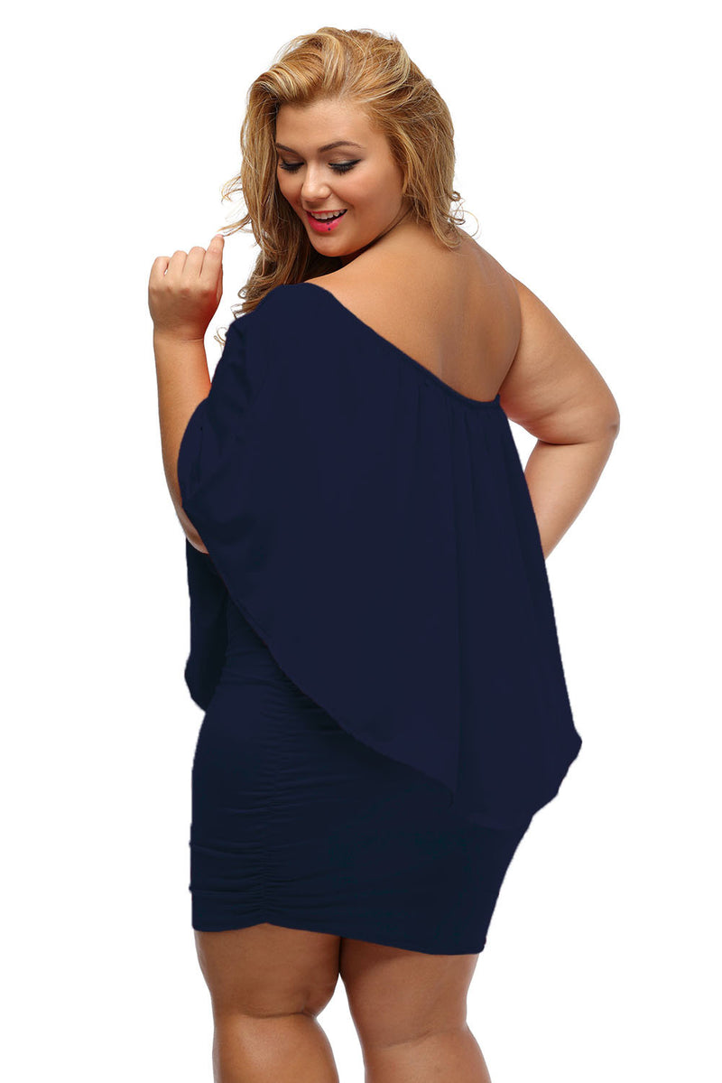 Multiple Dressing Layered Dark Blue Mini Poncho Dress