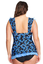 Black Plus Size Grecian Skater Ruched Tankini