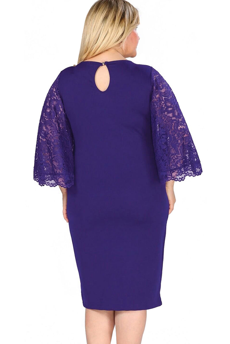 Navy Lace Flutter Sleeve Plus Size Bodycon Dress