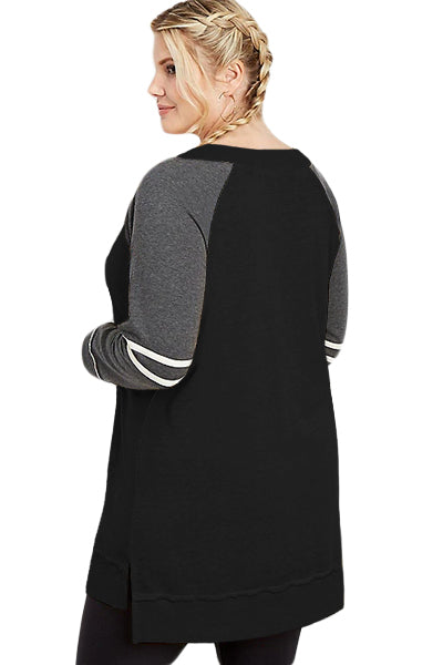 Black Charcoal Plus Size Long Sleeve Football Tunic