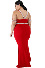 Red Plus Size Rhinestone Galore Maxi Dress