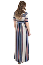 Muted Multicolor Striped Half Sleeve Casual Maxi Dress