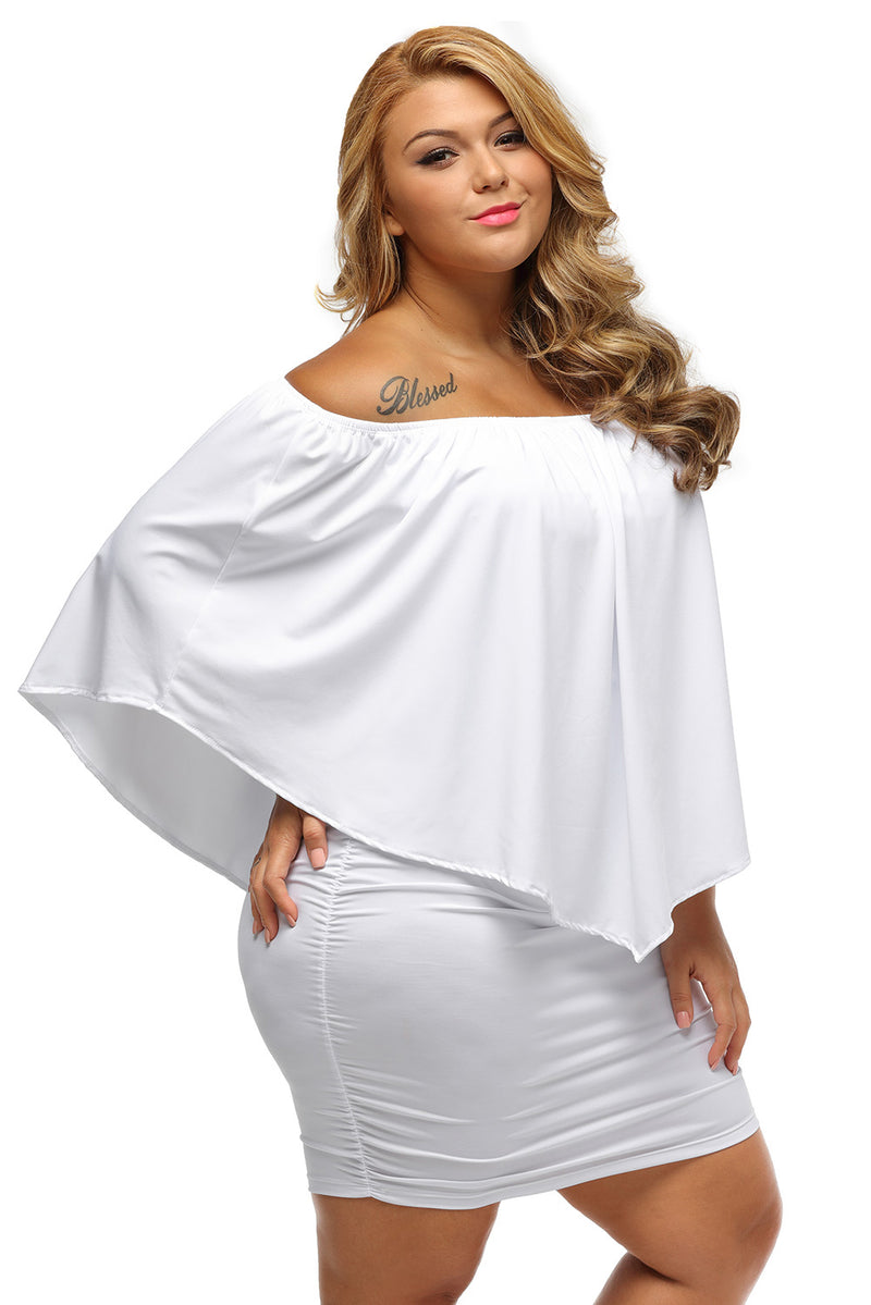 Plus Size Multiple Dressing Layered White Mini Poncho Dress