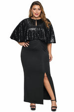 Black Sequin Cape Plus Size Maxi Dress