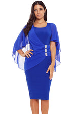 Blue Waist Pleats Rhinestone Detail Midi Dress