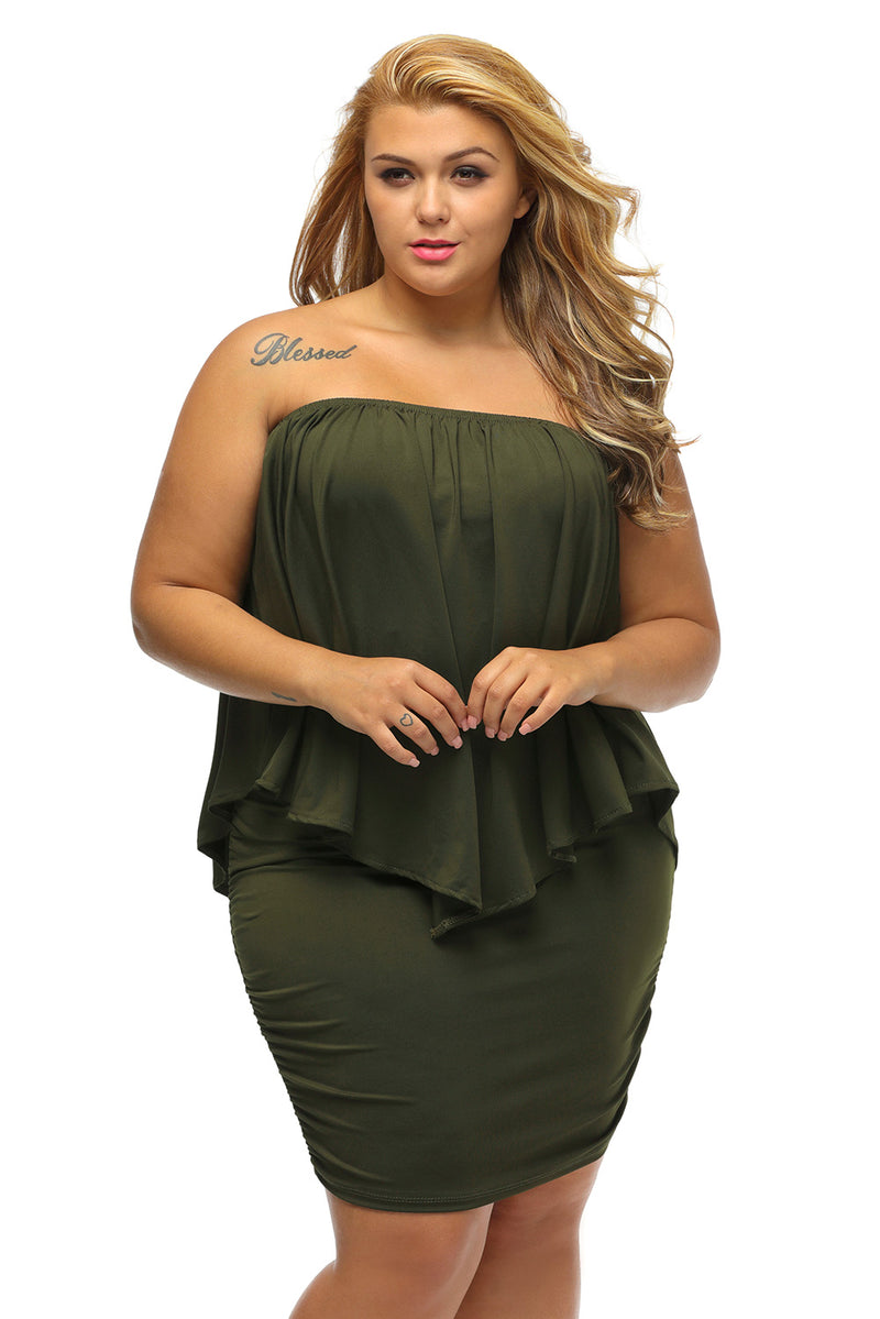 Plus Size Multiple Dressing Layered Army Green Mini Poncho Dress