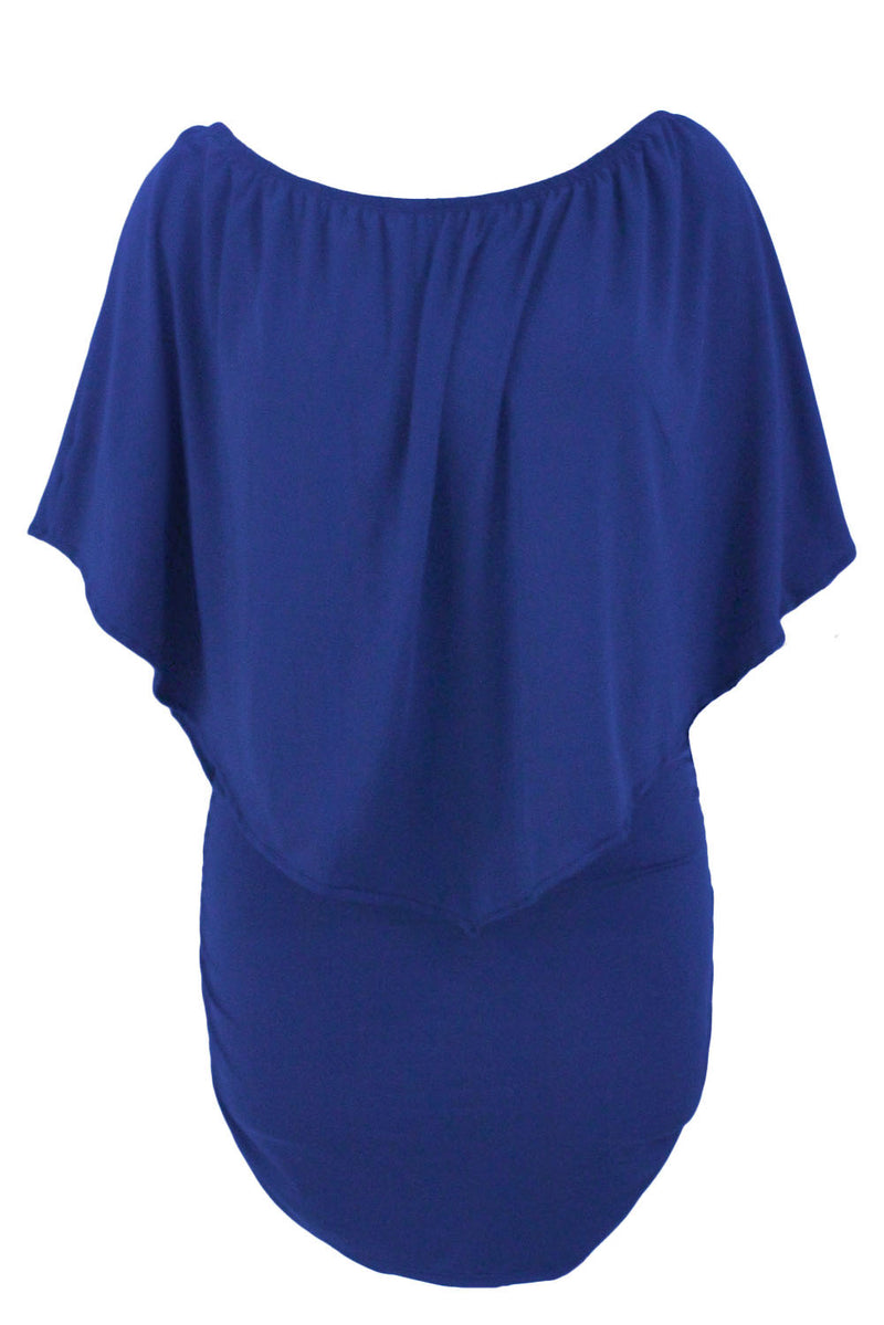 Plus Size Multiple Dressing Layered Blue Mini Poncho Dress