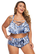 Plus Size Blue Strappy High Waist Swimwear