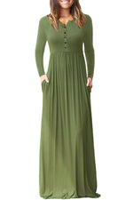 Army Green Long Sleeve Button Down Casual Maxi Dress