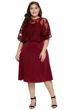 Burgundy Plus-Size Knee-Length MOB Dress with Shawl