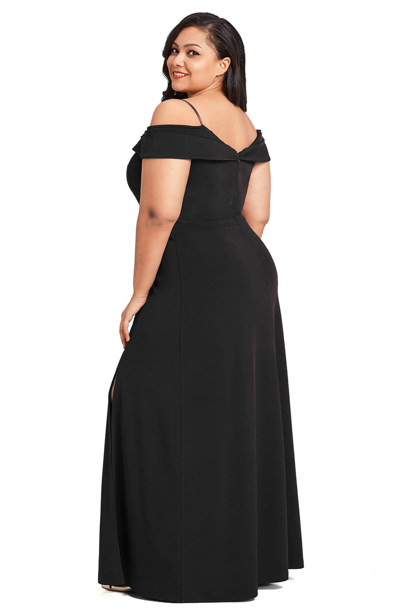 Black Long Off the Shoulder Plus Size Gown