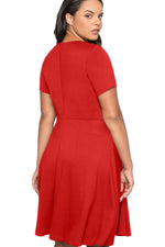 Red Button Front Fit and Flare Plus Size Dress