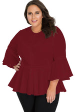 Red Crochet Insert Bell Sleeve Plus Size Top