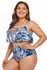 Plus Size Blue Strappy High Waist Swimwear