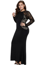 Black Lace and Knit Plus Size A-line Gown