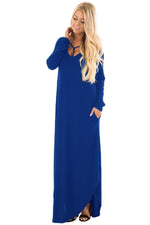 Blue Y Strap Neckline Relaxed Long Jersey Dress