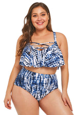 Plus Size Blue Strappy High Waist Swimwear