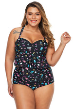 Plus Size Pattern Print Ruffle Two Piece Swimwear