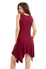 Burgundy Draped Asymmetric Hemline Sleeveless Jersey Dress