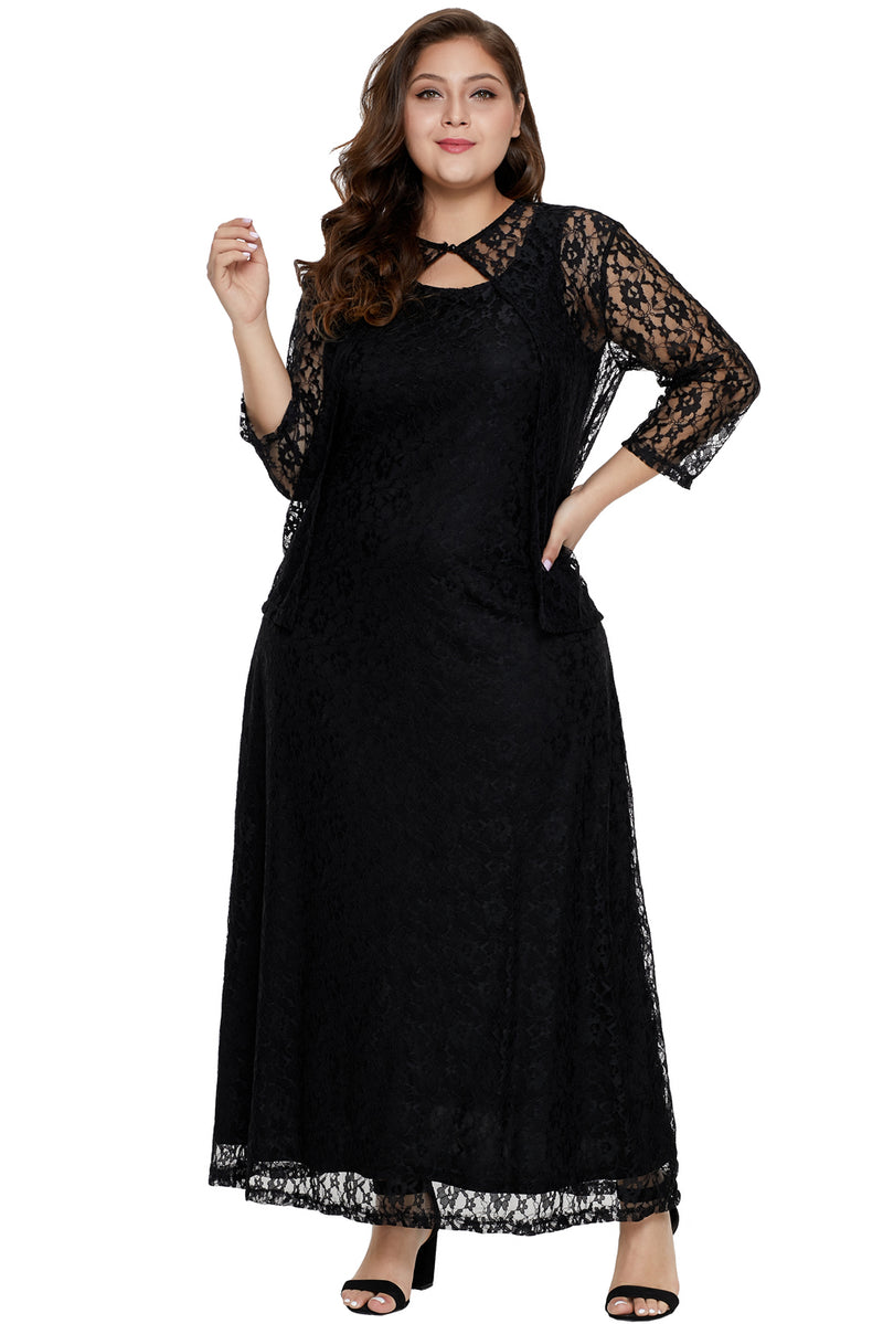 Black Nadia Plus Size Lace Dress