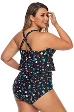 Plus Size Pattern Print Ruffle Two Piece Swimwear