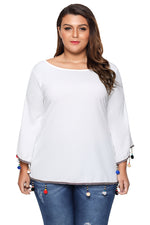 White Plus Size Crepe Pom Pom Cross Strap Blouse