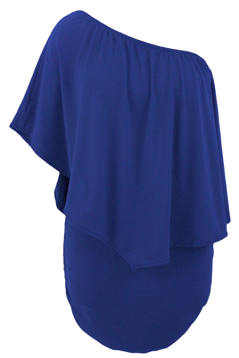 Plus Size Multiple Dressing Layered Blue Mini Poncho Dress