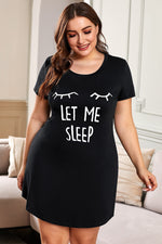 Plus Size LET ME SLEEP Graphic Print Black Nightwear Mini Dress