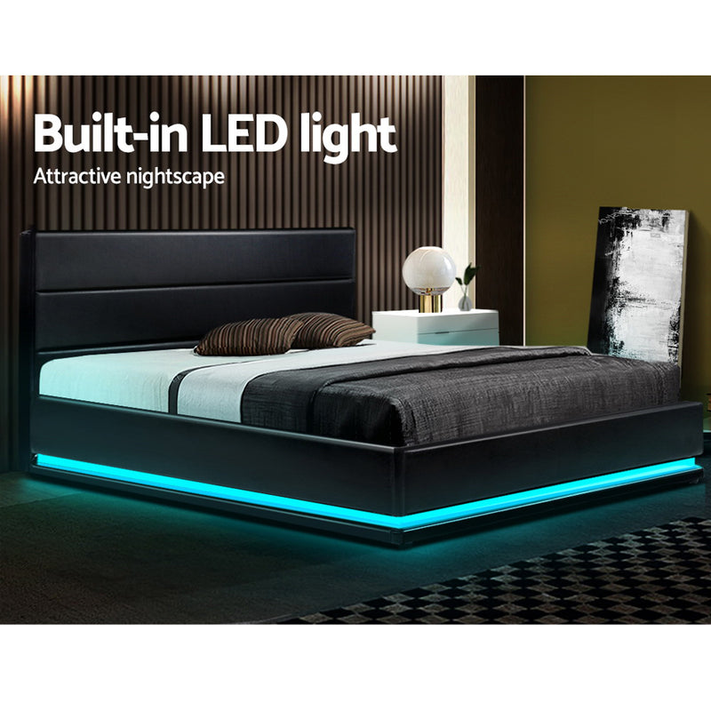 LED Bed Frame Double Full Size Gas Lift Base