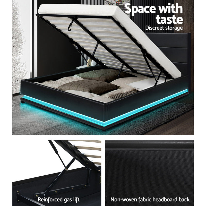 LED Bed Frame Double Full Size Gas Lift Base