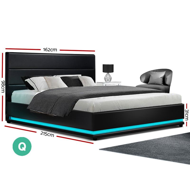 Artiss RGB LED Bed Frame Queen Size Gas Lift Base