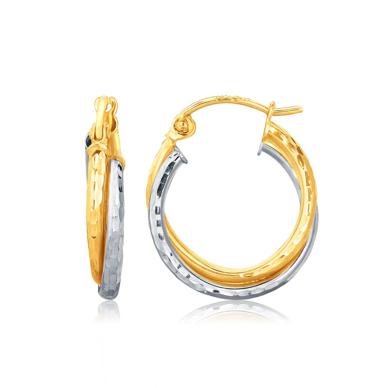 14K Two-Tone Gold Interlaced Hoop Earrings with Hammered Texture