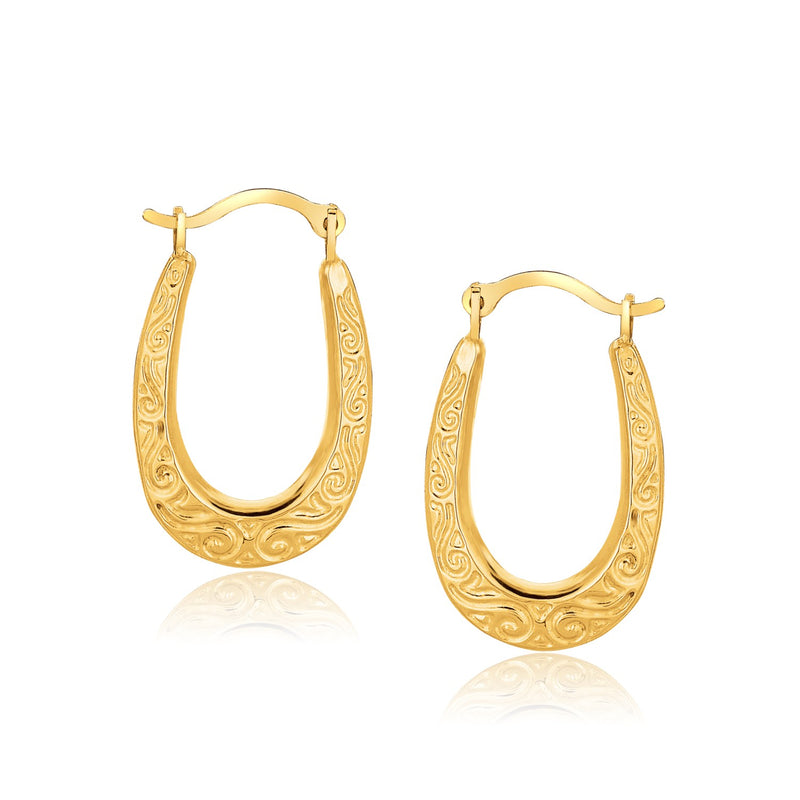 10K Yellow Gold Fancy Oval Hoop Earrings