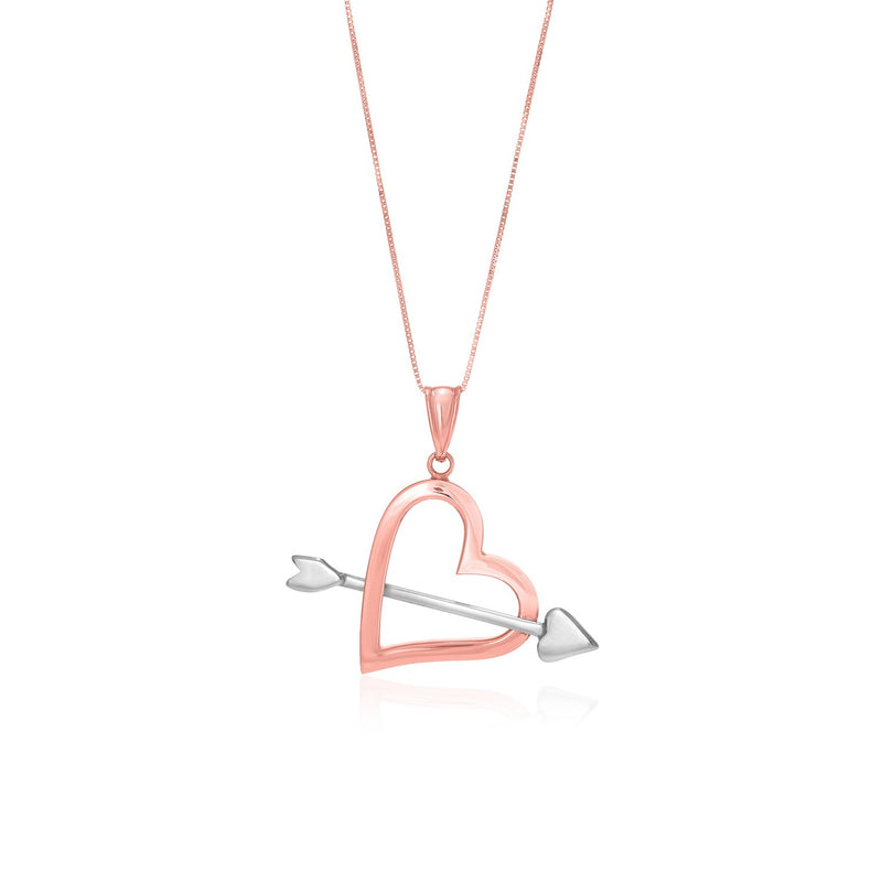 14K Rose & White Gold Arrow and Open Heart Pendant