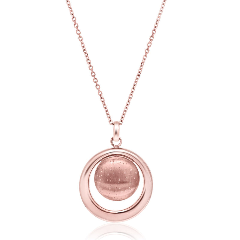 Sterling Silver Rose Tone Open and Diamond Dust Circle Modern Pendant