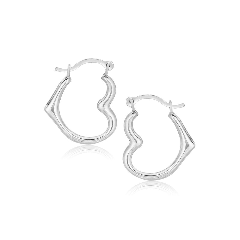 10K White Gold Heart Hoop Earrings