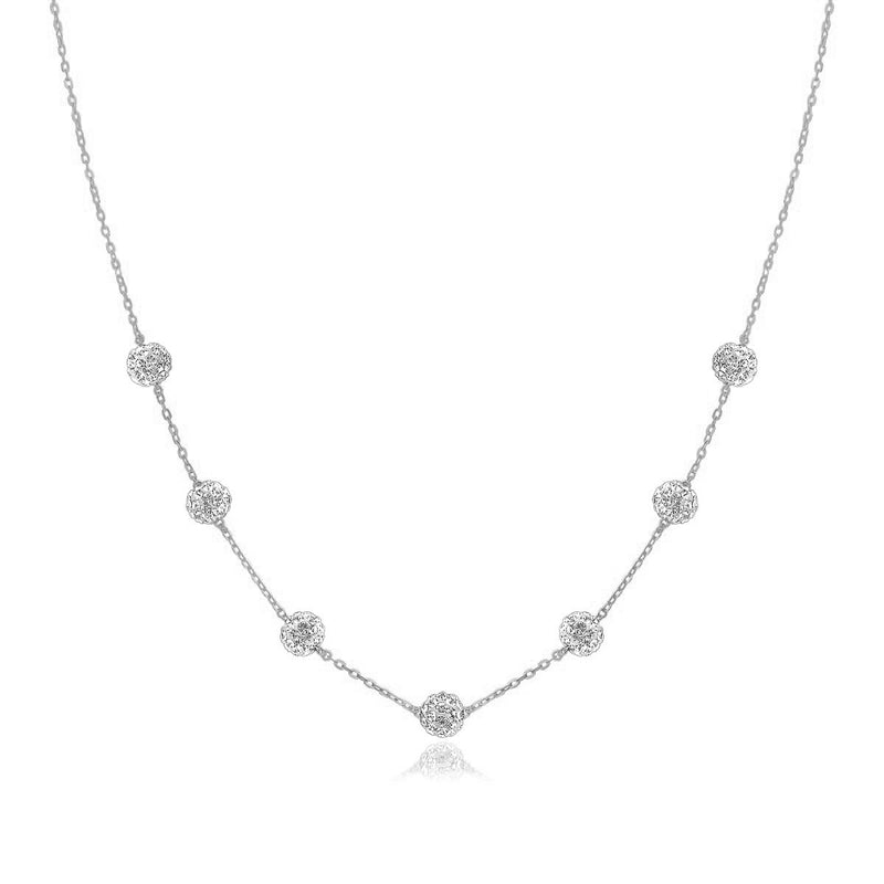 14K White Gold Necklace with Crystal Embellished Sphere Stations