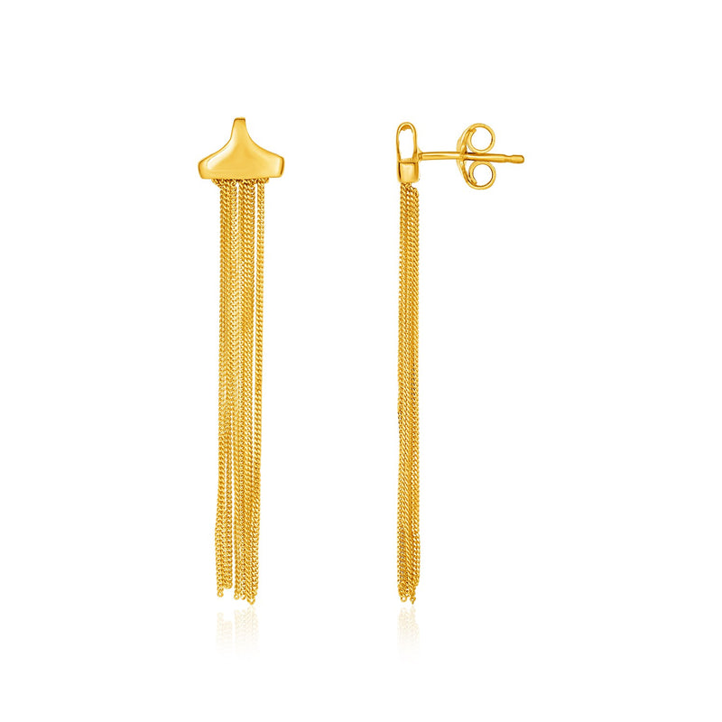 14K Yellow Gold Multi-Strand Drop Curb Chain Post Earrings