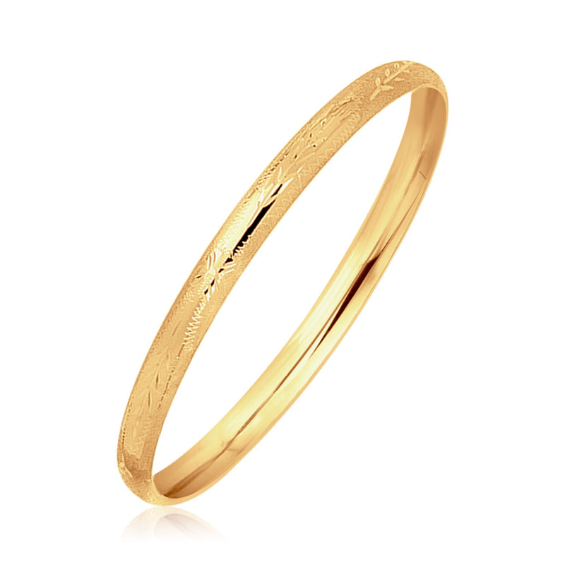 14K Yellow Gold Dome Style Children's Bangle with Diamond Cuts