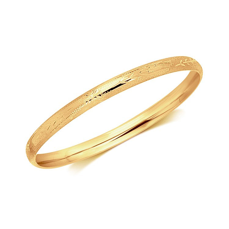 14K Yellow Gold Dome Style Children's Bangle with Diamond Cuts