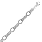 Sterling Silver  Knot and Textured Oval Chain Bracelet with Rhodium Plating