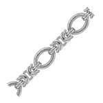 Sterling Silver  Knot and Textured Oval Chain Bracelet with Rhodium Plating