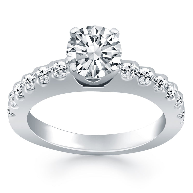 14K White Gold Diamond Micro Prong Cathedral Engagement Ring