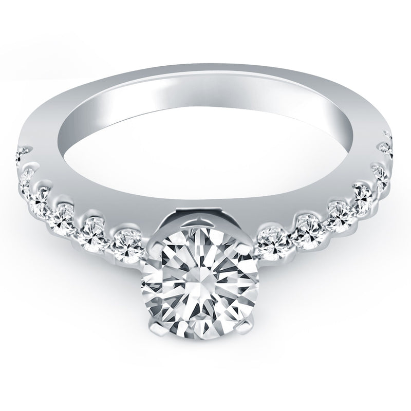 14K White Gold Diamond Micro Prong Cathedral Engagement Ring